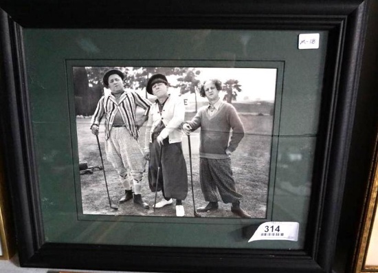 THE THREE STOOGES GOLF PRINT, 16.5" x 13.5", GLASS CRACKED