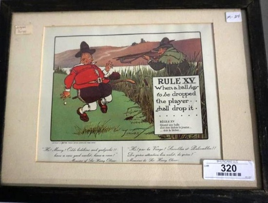 ORIGINAL PERRIER PRINT - GOLF RULE XV, 15.75" X 11.75"