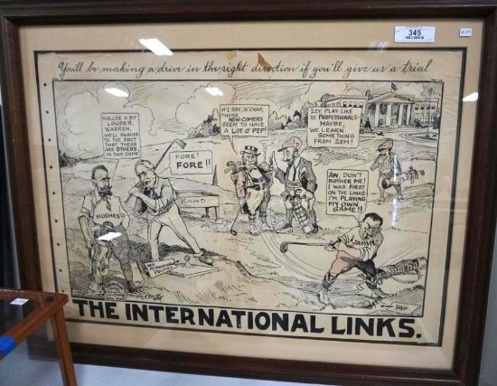 1921 POLITICAL CARTOON: THE INTERNATIONAL LINKS0, 37" X 30"