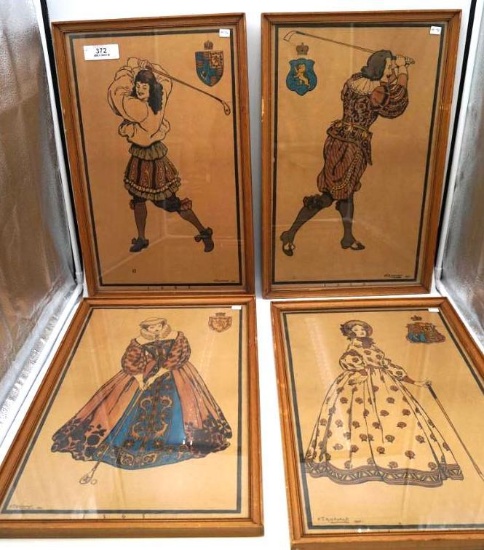 SET OF 4 1901 HAND-COLORED F.T. RICHARDS LITHOGRAPHS: ROYAL GAME OF GOLF, 1