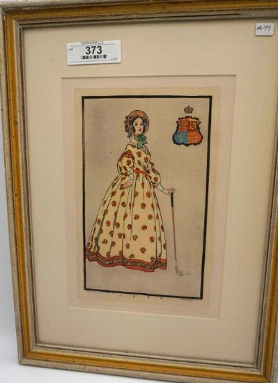 1955 HAND-COLORED F.T. RICHARDS LITHOGRAPH, 14" X 20"