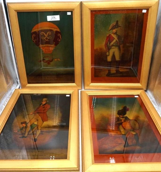 SET OF 4 REVERSE-GLASS PAINTINGS - BRUCE CAVERSHAM ESQ., LIFE-GUARDSMAN, A