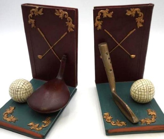 PAIR OF GOLF BOOK ENDS
