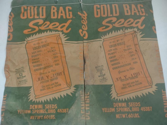 (2) DEWINE SEEDS PAPER FEED BAGS, YELLOW SPRINGS, OH