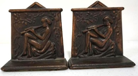 FLUTE FLARE CAST BRONZE BOOKENDS, 5.25" X 5"