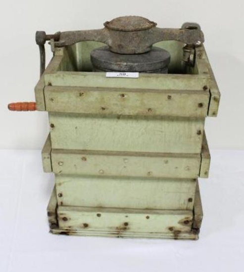 EARLY ICE CREAM MAKER WITH GREEN PAINT