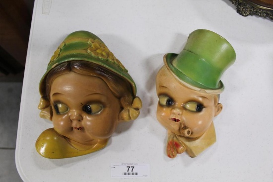 (2) CHALK WARE STRING HOLDERS, CHIP TO MAN'S HAT