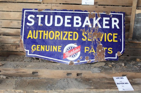 48" X 26" EARLY STUDEBAKER DOUBLE-SIDED PORCELAIN SIGN (ROUGH)