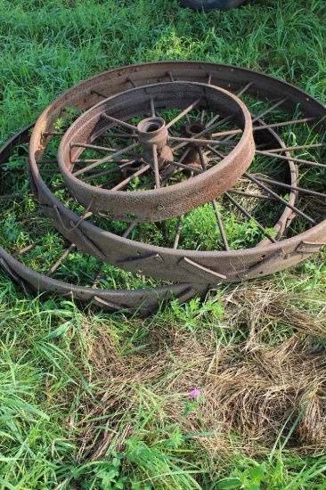 (3) IRON IMPLEMENT WHEELS" (2) 47" AND (1) 26"