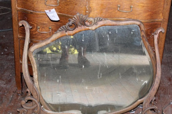 ARTS & CRAFTS DESK, OAK DRESSER WITH MIRROR