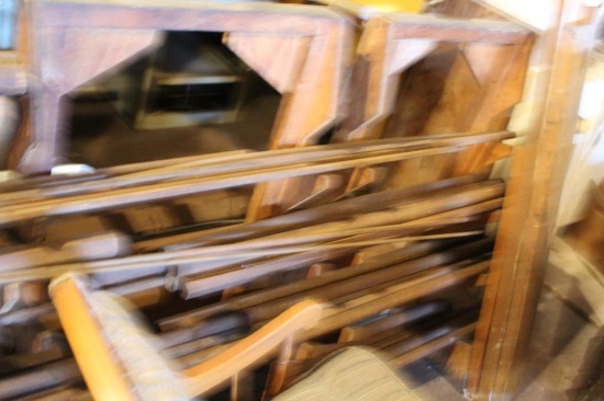 LARGE WOOD RACK WITH GUN STOCK BARRELS