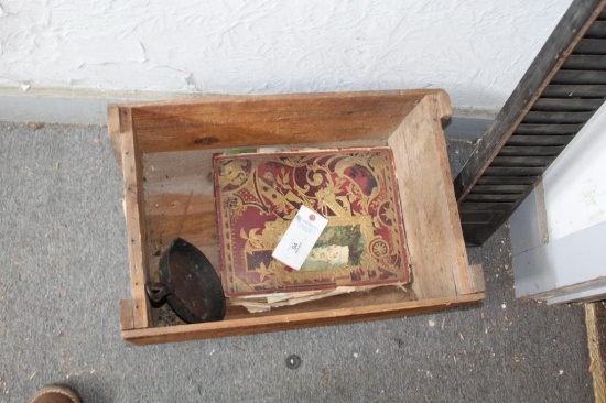 VINTAGE BILL HOLDER, CLEVELAND ADVERTISING BOX, VINTAGE TRADE CARD ALBUM, C