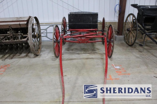 28-1: VINTAGE BUCKBOARD WAGON WITH HARNESS WITH GOOD PAINT