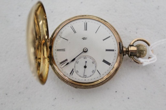 ELGIN POCKET WATCH (14K SOLID GOLD) (NON-RAILROAD GRADE; HUNT CASING) W/SER