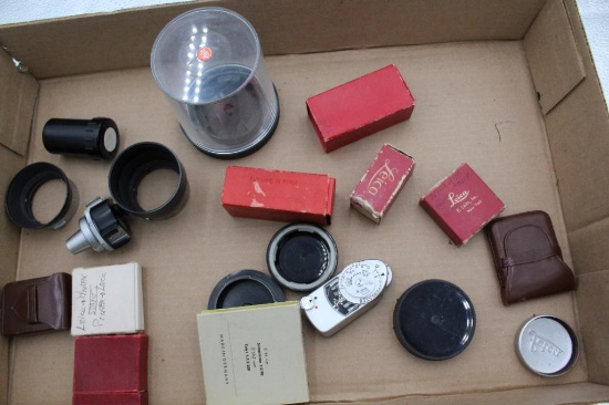 LEICA UNIVERSAL VIEWFINDERS, (3) METERS, (2) HOODS (IUFOO + IROOA), CAP AND