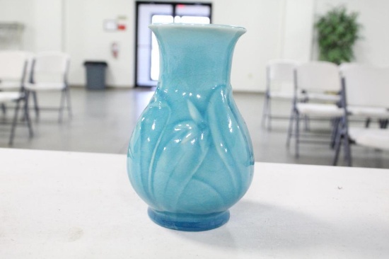 1946 ROOKWOOD FLORAL EMBOSSED VASE, SLIGHT CRAZING, 6.25"