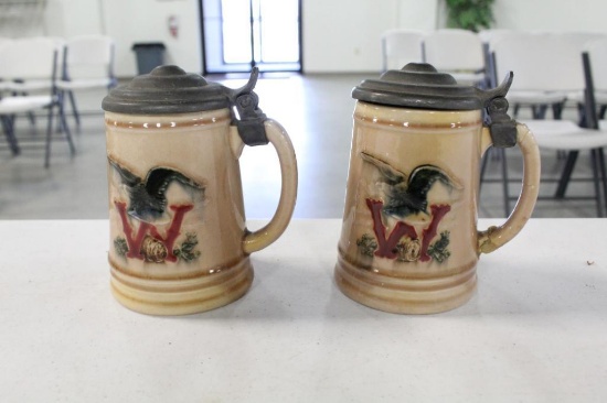 (2) 1948 WIEDEMANN BREWING CO., CINCINNATI, STEINS, CRAZING AND ONE BROKEN