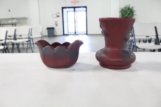 (2) PIECES VAN BRIGGLE POTTERY, 5", 5.25" X 2.5"
