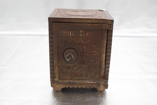 THE HOME BANK, CAST IRON, BY WING MANUFACTURING CO., 4.5" X 5.5" X 6"