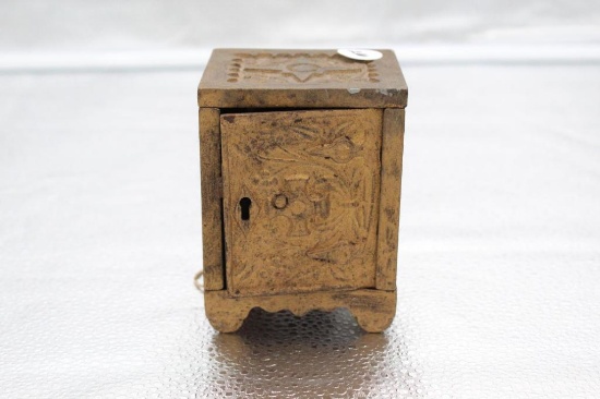 KEY LOCK SAFE BANK, CAST IRON, BY STEVENS CO., 3.25" X 2.75" X 4"