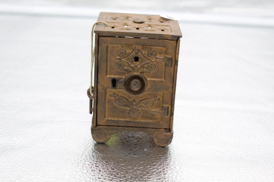 ROSETTE CAST IRON SAFE, MADE BY STEVENS, 2.75" X 2.75" X 4"