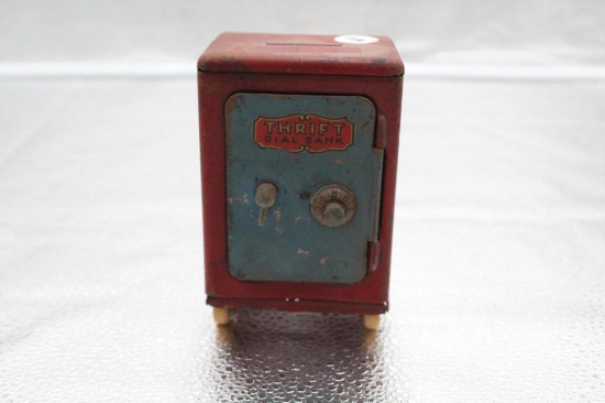 THRIFT DIAL BANK, PRESSED STEEL, 2.5", X 3.5" X 2.25"