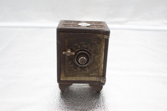 IDEAL SAFE DEPOSIT CAST IRON BANK, MADE BY IDEAL, 2.25" X 3.25" X 4.25"