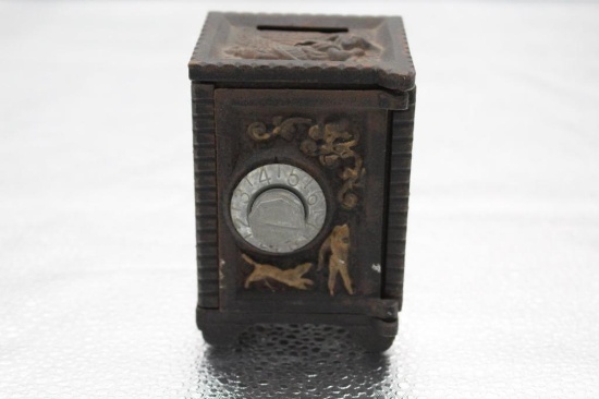 BOY AND DOGS CAST IRON BANK, 2.75" X 2.5" X 4"