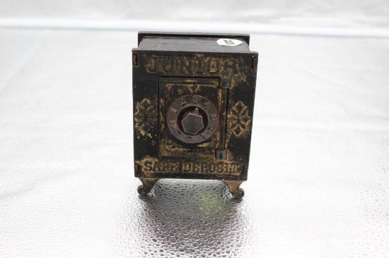 JUNIOR SAFE DEPOSIT BANK, CAST IRON, BY HART, 2.25" X 3.5" X 4.75"