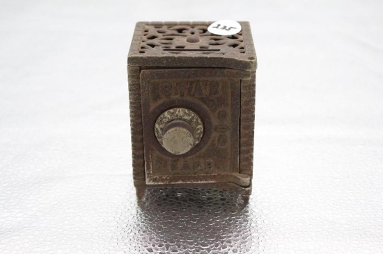STAR SAFE CAST IRON BANK, BY KENTON, 2.5" X 2.75" X 3"