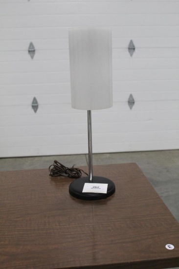 MID-CENTURY METAL ANS CHROME, PLASTIC SHADE LAMP, 20"