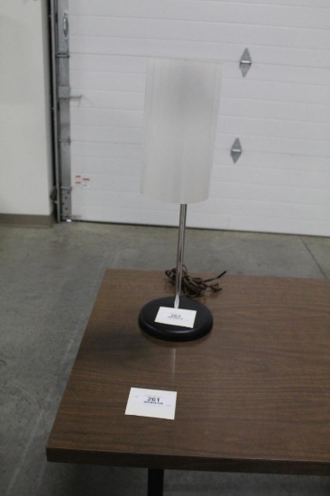 MID-CENTURY METAL AND CHROME, PLASTIC SHADE LAMP, 20"