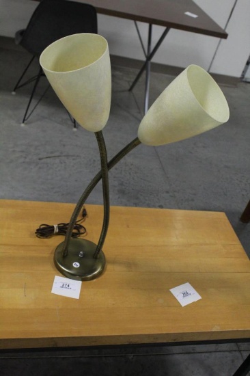 MID-CENTURY ADJUSTABLE DOUBLE LIGHT, FIBER GLASS SHADE TABLE LAMP, 26"