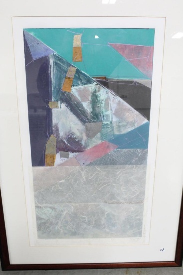MANUEL RODRIGUEZ, JR. (B. 1942) COLLAGE PAINTING; MATTED (18.5" X 32") IN FRAME (28.5
