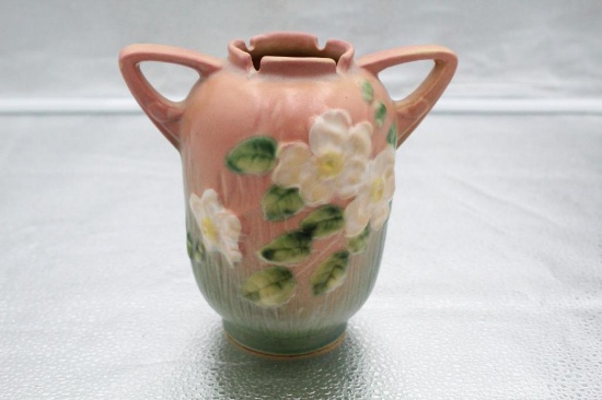 ROSEVILLE WHITE ROSE VASE, 6"