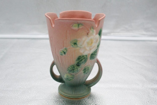 ROSEVILLE WHITE ROSE VASE, 6"