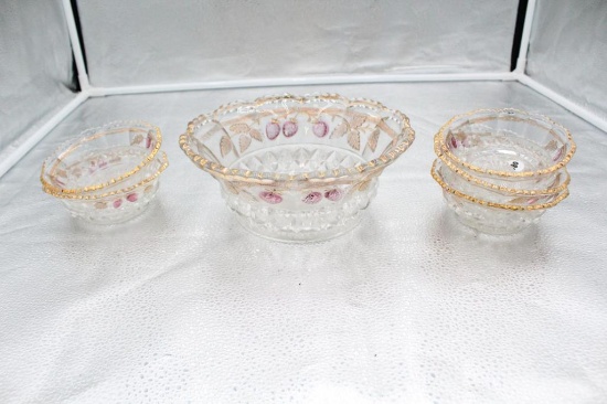NORTHWOOD BERRY SET (1) LARGE BOWL, (5) SMALL BOWLS