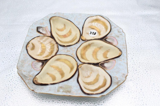 LIMOGES OYSTER PLATE, ONE SMALL CHIP ON BACK SIDE, 8.25" X 8.25"