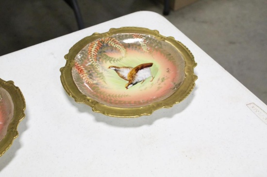 LIMOGES LARGE GAME SERVICE, ARTIST SIGNED MUVILLE, SMALL CHIP TO PLATTER ,