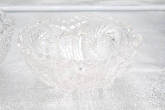 (2) LARGE CUT GLASS SERVERS, 8" AND 9"
