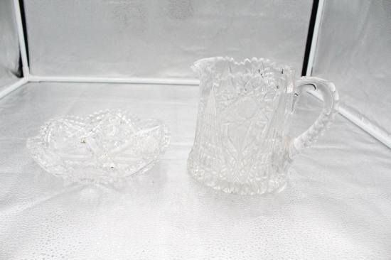 CORNING CUT GLASS BOWL AND LIBBEY CUT GLASS PITCHER 6.25"