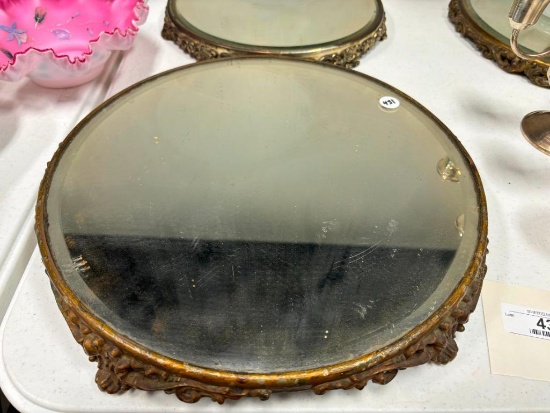 (2) FANCY MIRRORED PLATEAUS,14.5" AND 12.5"
