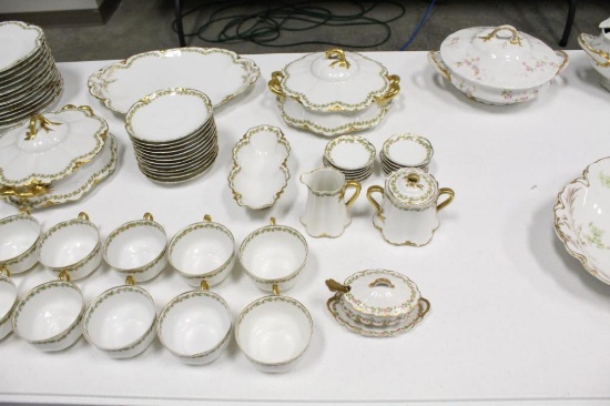 HAVILAND CHINA LARGE SERVING FOR 12, PLATTER AND (3) TUREENS