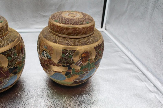 (2) JAPAN GINGER JARS WITH OUTER AND INTERIOR LIDS, 9"
