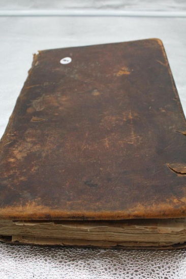 LARGE 17TH CENTURY LEATHER BOUND BOOK FROM FORBES LIBRARY, NORTH HAMPTON, M