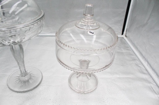 (2) PATTERN GLASS COMPOTES AND CAKE STAND