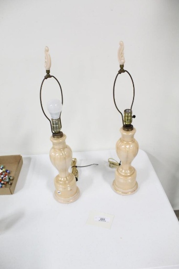 (2) ALADDIN ALLACITE LAMPS WITH FINIALS, 26.75"
