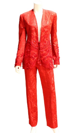 Whitney Houston's 2-Pc. Red Embroidered Pant Suit