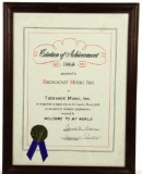 Framed 1968 BMI Award to Tuckahoe Music W/COA