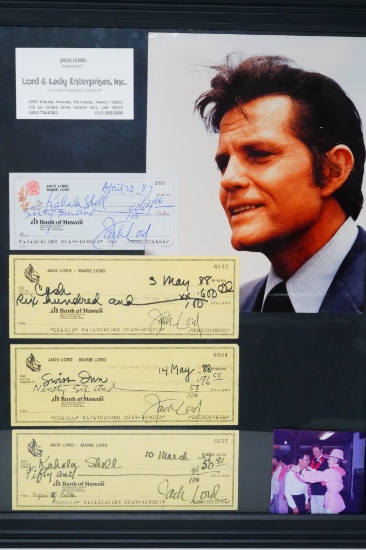 Jack Lord Signed Checks in Framed Display
